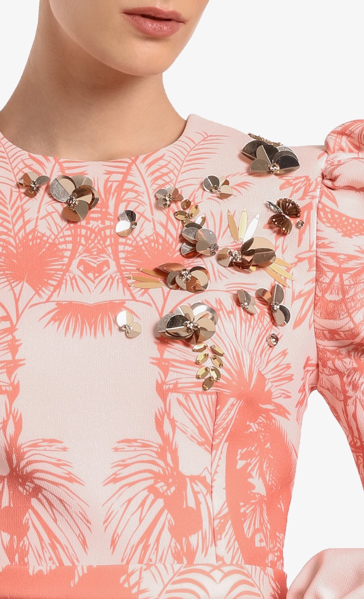 Kebaya Pangkor Set in Printed Pastel Coral image 2