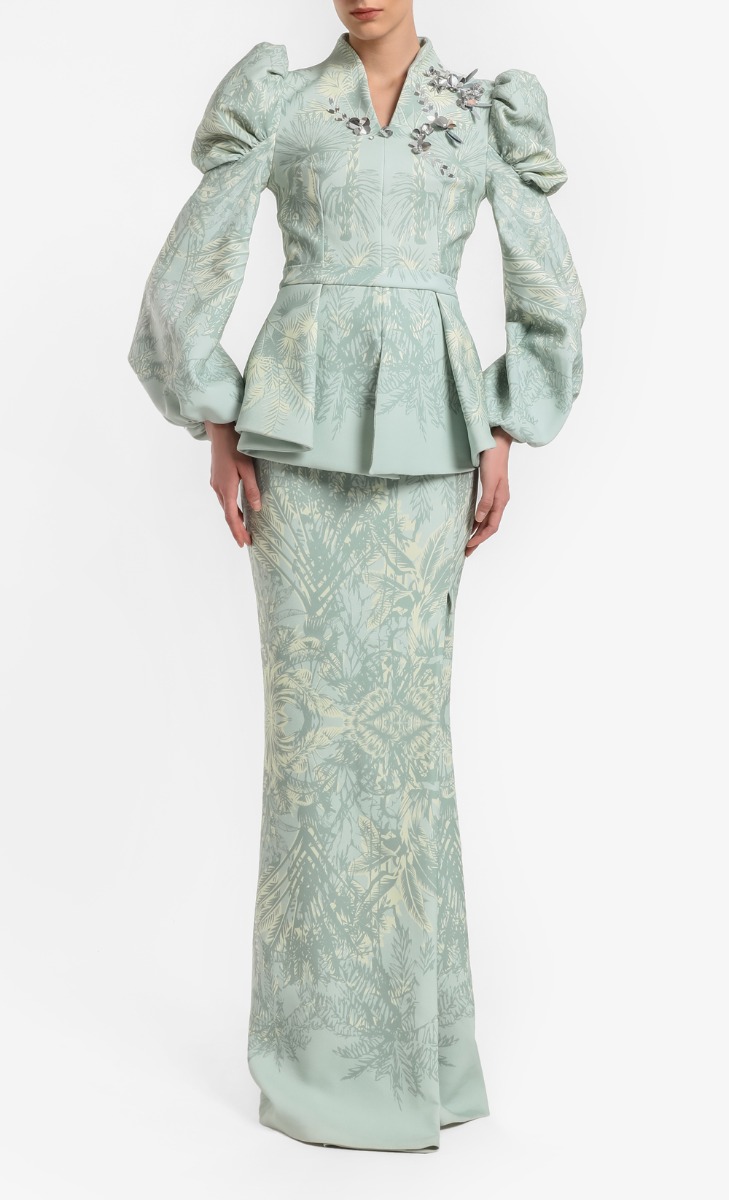 Kebaya Sipadan Set in Printed Apple Green
