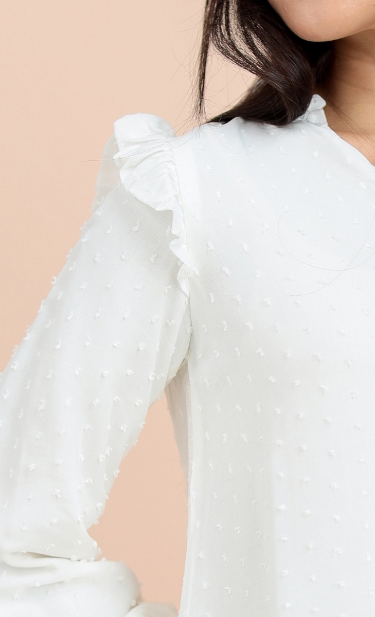 Kiara Modern Kurung Set in White and Blue image 2