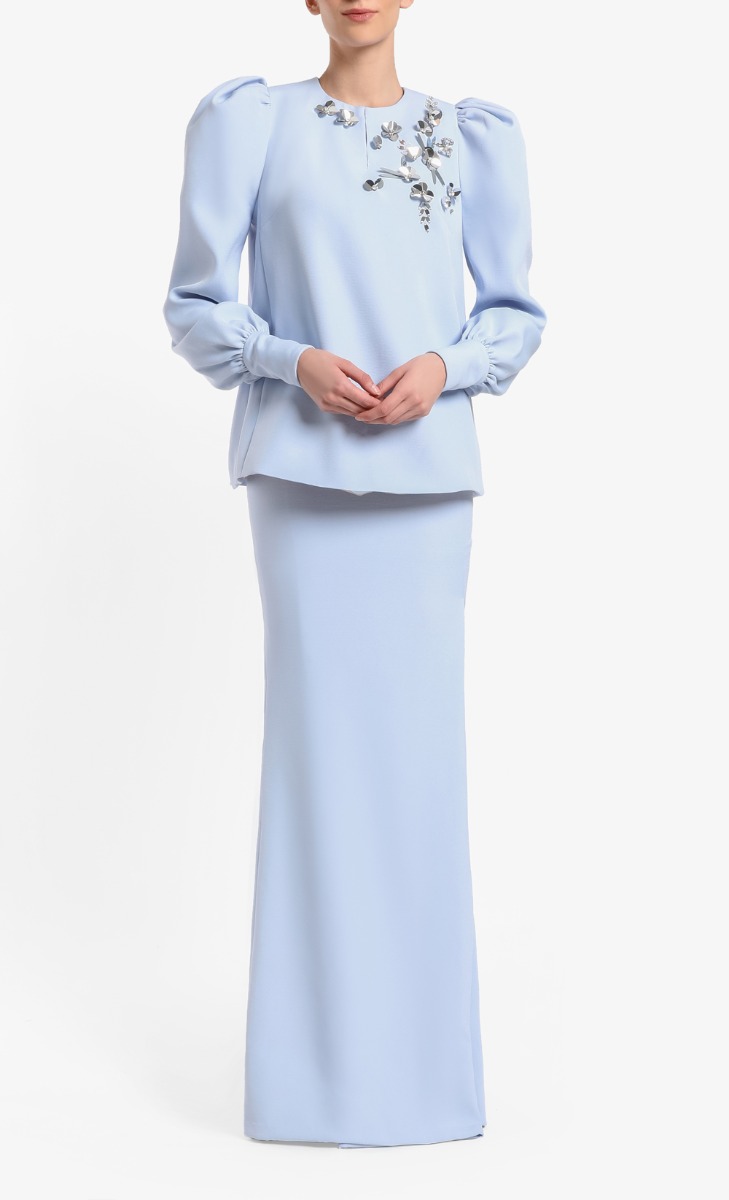 Kurung Kapas Set in Plain Baby Blue
