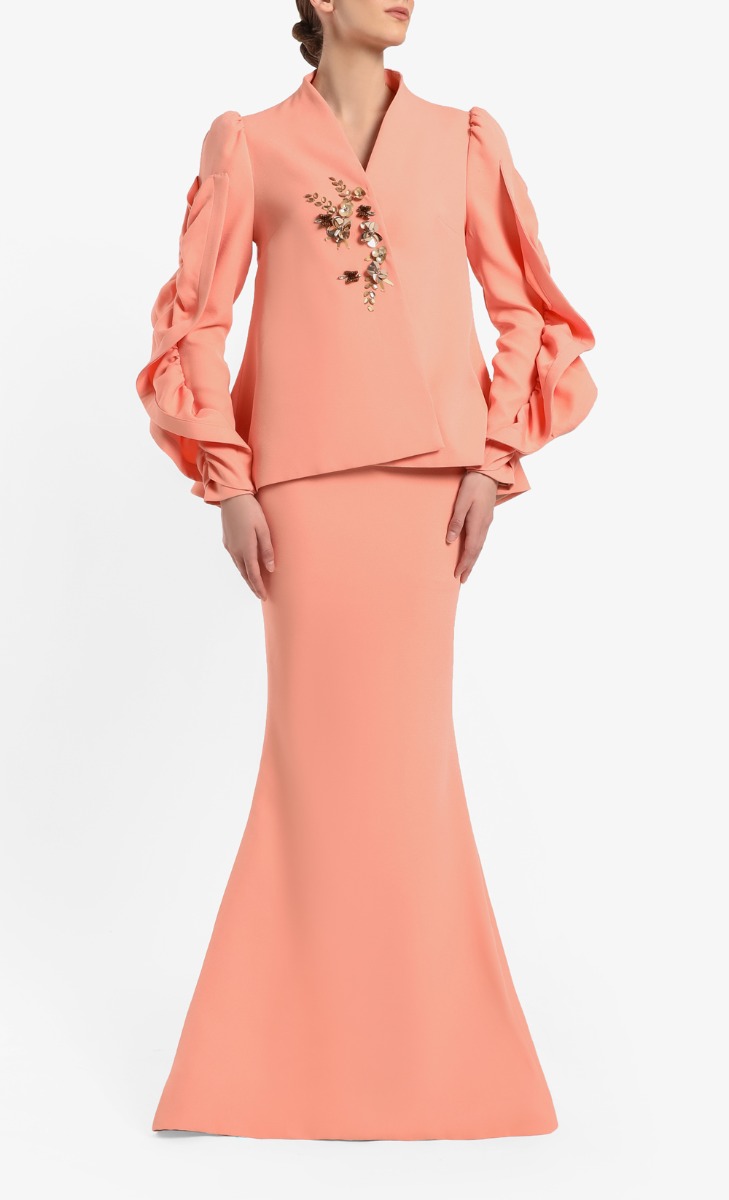 Kurung Redang Set in Plain Coral