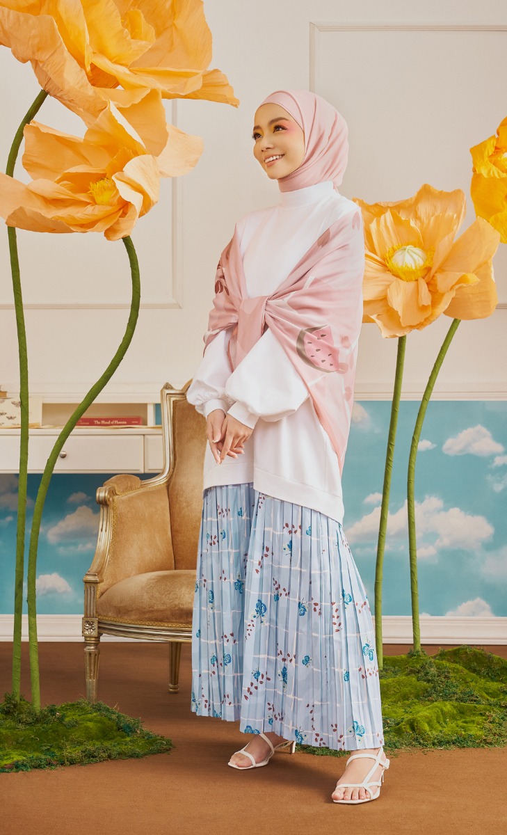 MANIS Pleated Jumper Dress in Blue Butterfly