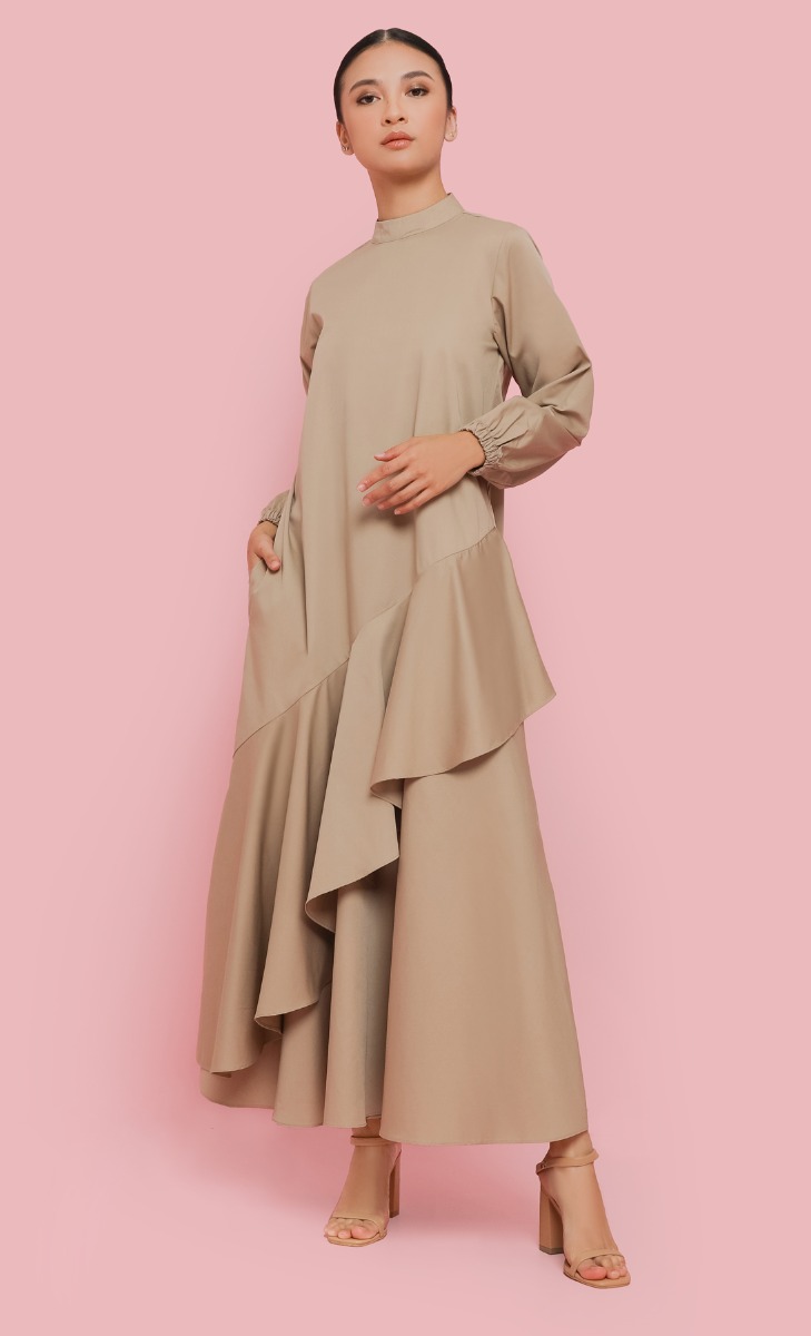 Asymmetrical Layered Dress in Nude