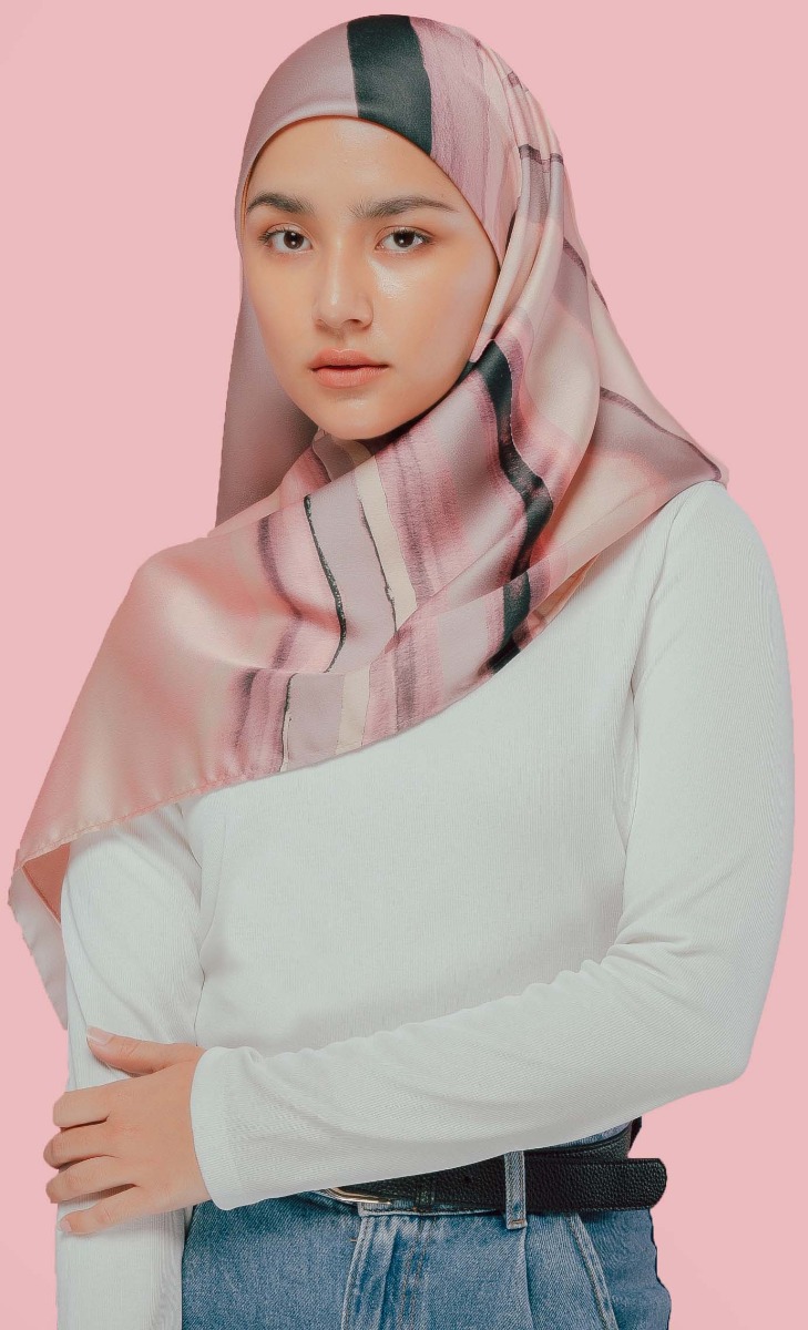 SATU Textured Satin Square Hijab  In Mauve FashionValet