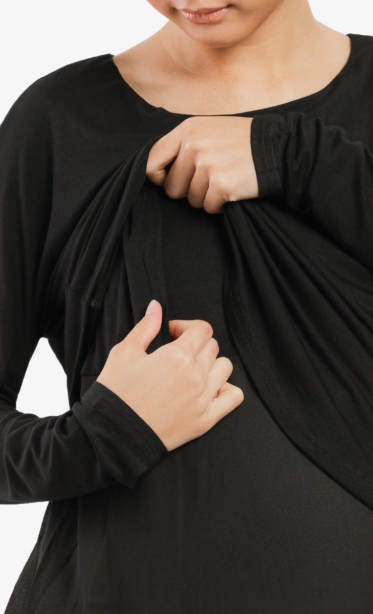 Long Sleeve Layered Top In Black image 2