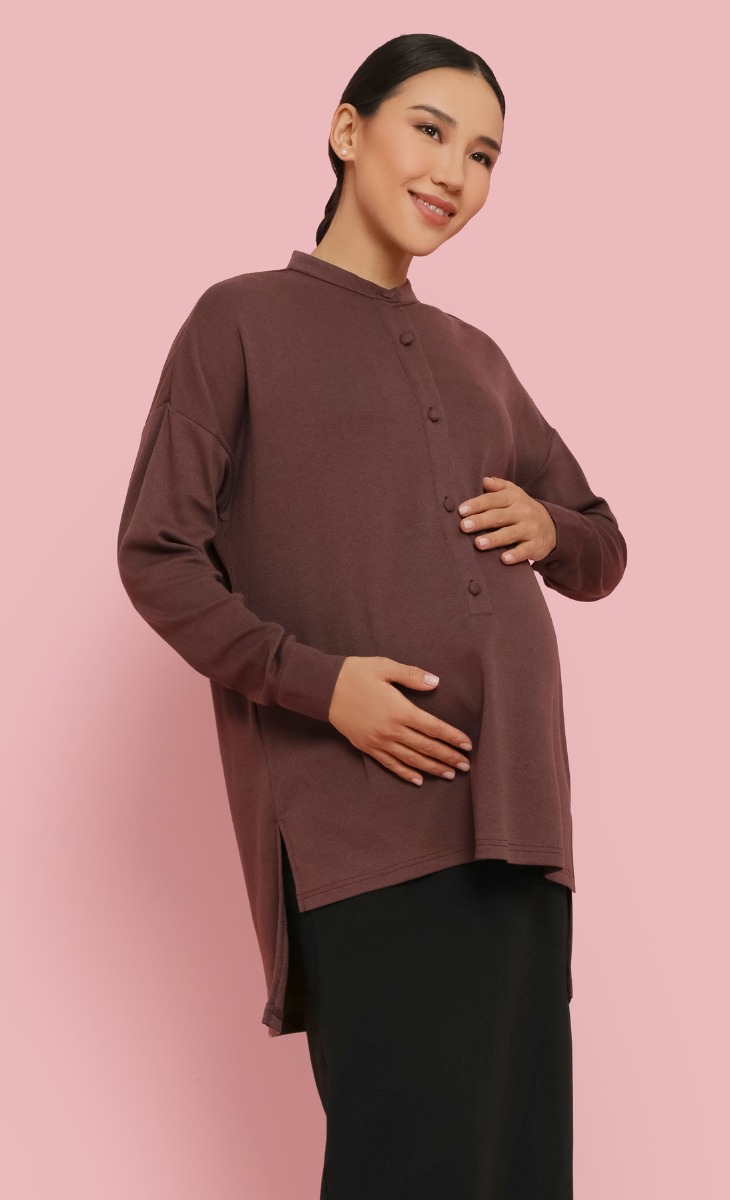 Oversized Knit Button Top in Plum image 2