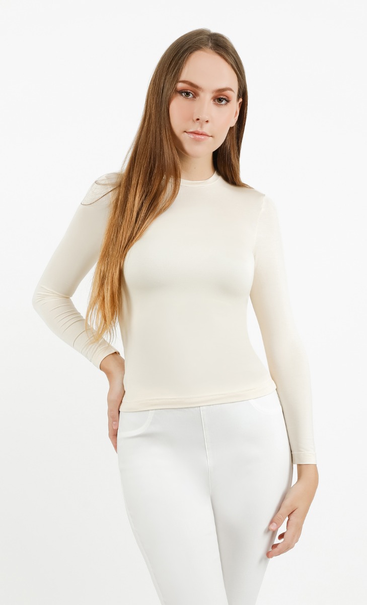 Long Sleeves Round Neck Top In Nude