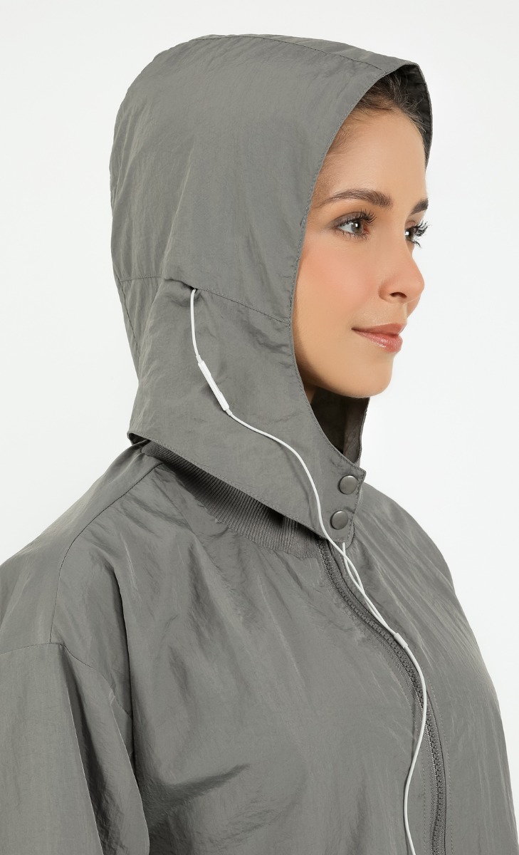 Long Detachable Hooded Jacket in Grey image 2