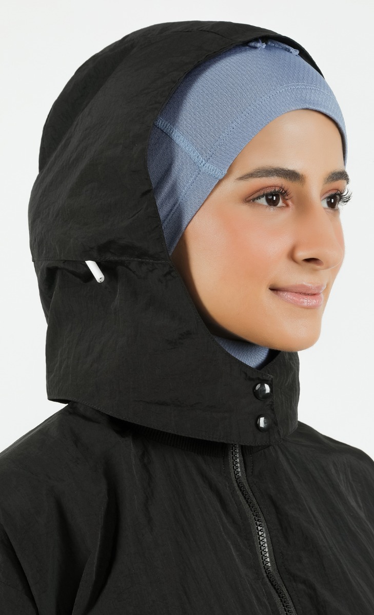 Long Detachable Hooded Jacket in Black image 2