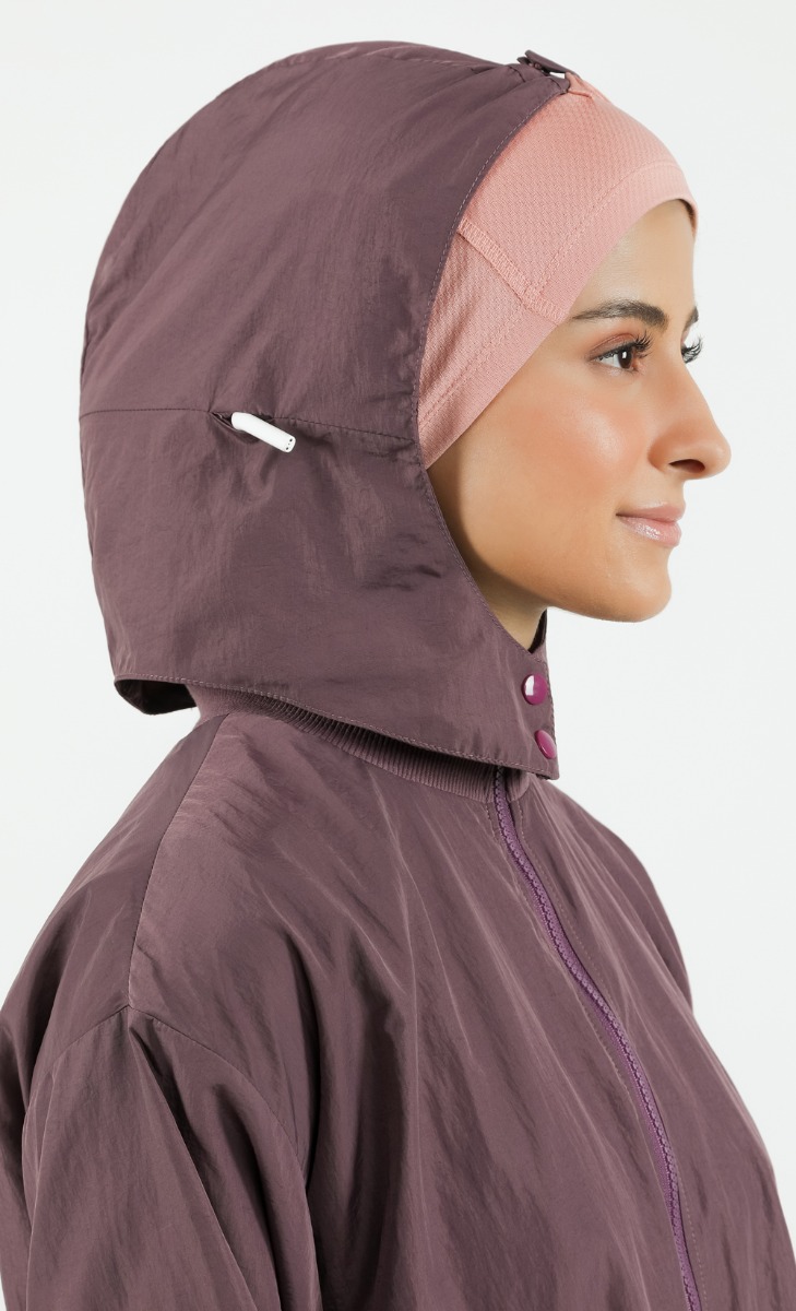 Long Detachable Hooded Jacket in Dark Yam image 2
