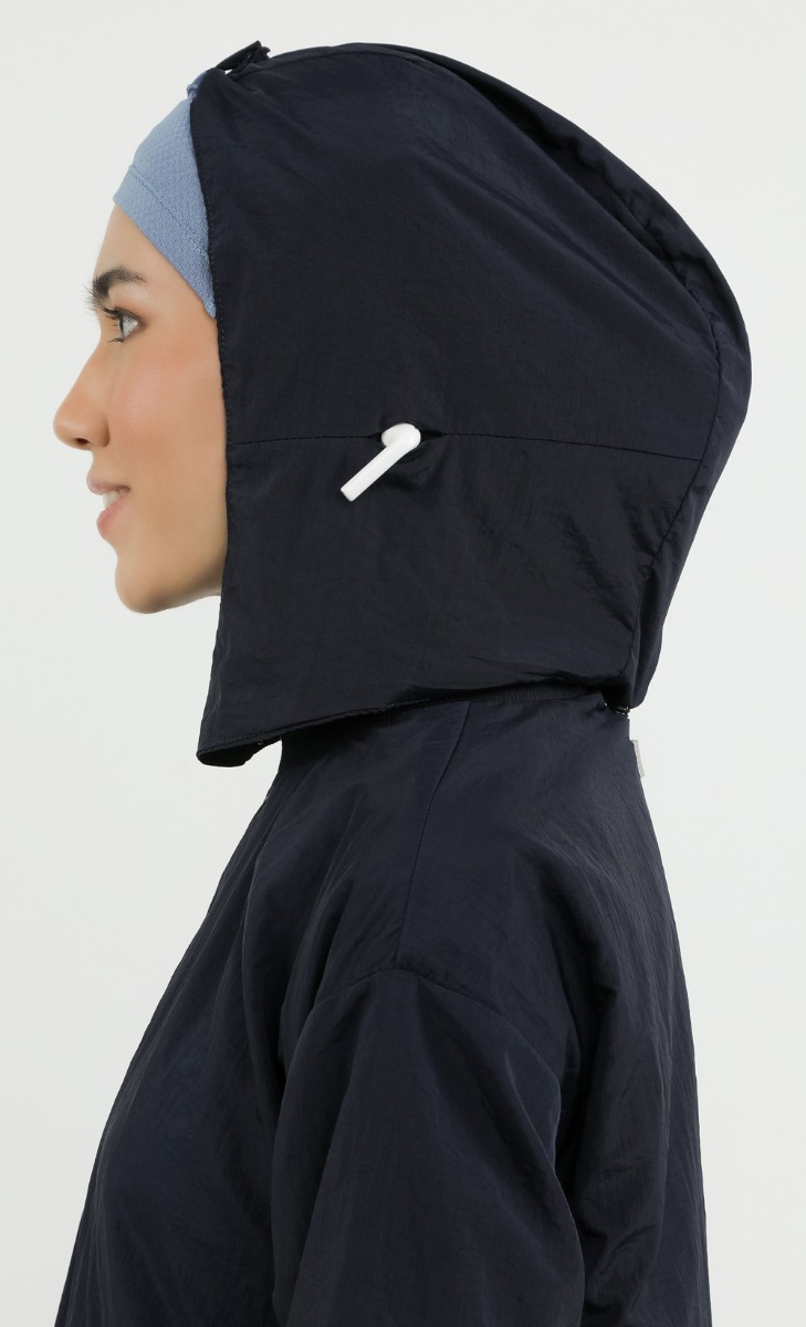Long Detachable Hooded Jacket in Navy image 2