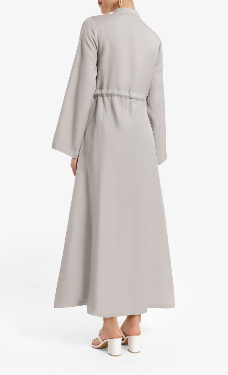 Long Sleeve Dress With Rope Belt in Azure Grey image 2