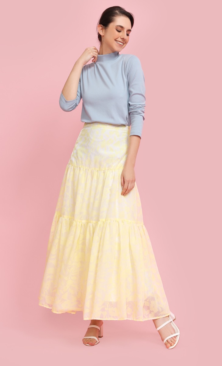 Long Sleeve High Neck Top In Blue