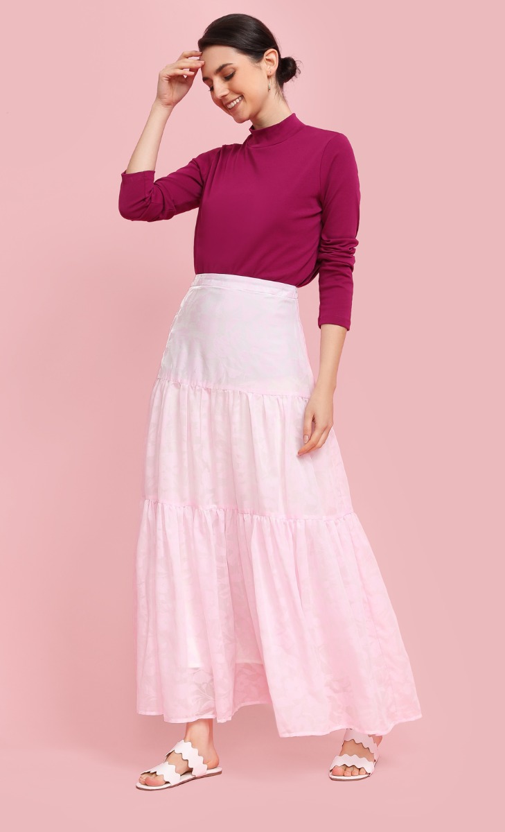 Long Sleeve High Neck Top In Fuchsia