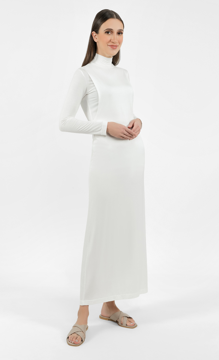 Long Sleeve With Opening Dress in White