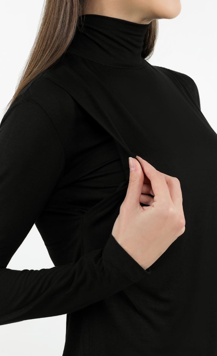 Long Sleeve With Opening Inner Top in Black image 2