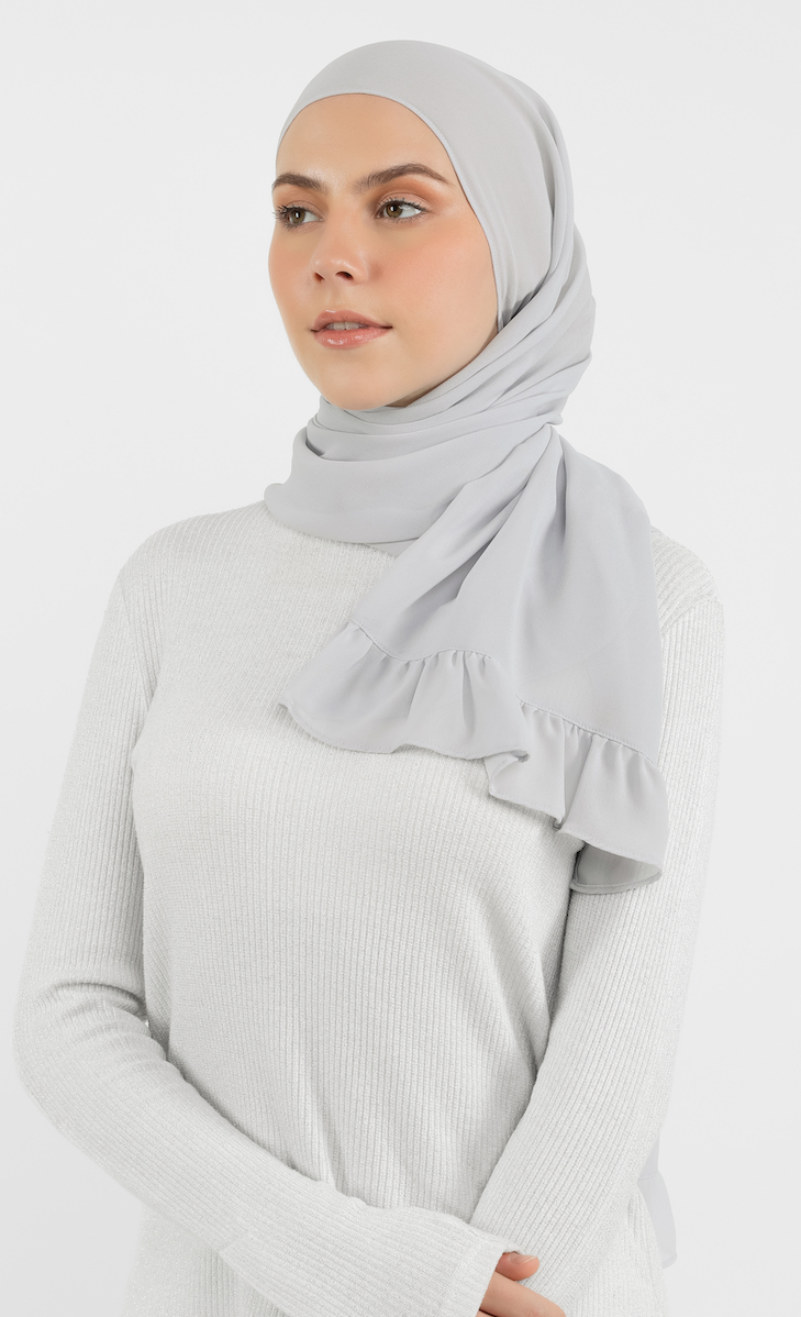 Magnetic Semi-Instant Gathered Hijab in Grey