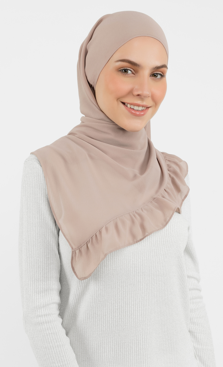 Magnetic Semi-Instant Gathered Hijab in Taupe