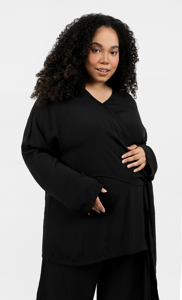 MAMA Wrap Top in Black