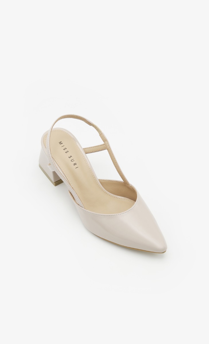 Miss Suri Metallic Square Heel X Stripe in Beige