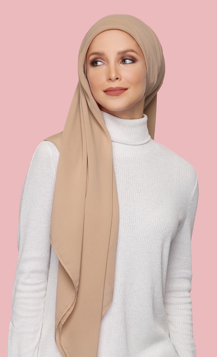 Geneva Georgette Chiffon Square Hijab in Nut