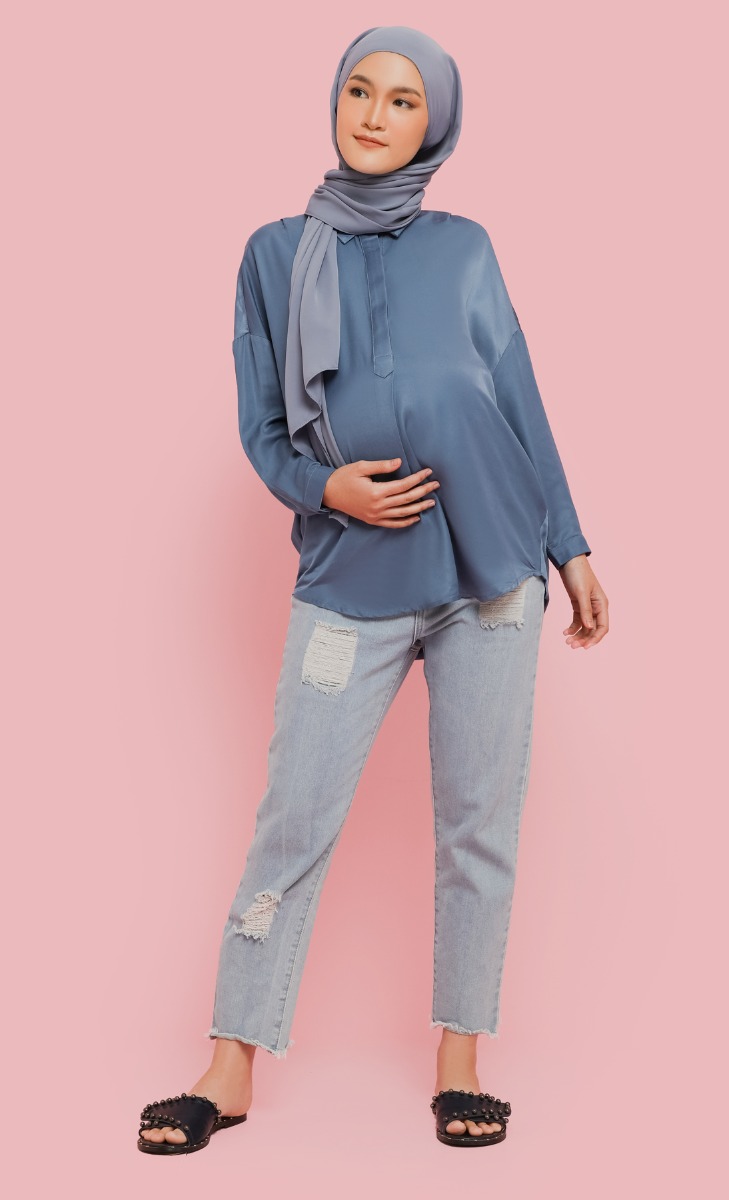 Oversized Caftan Shirt In Dusty Blue