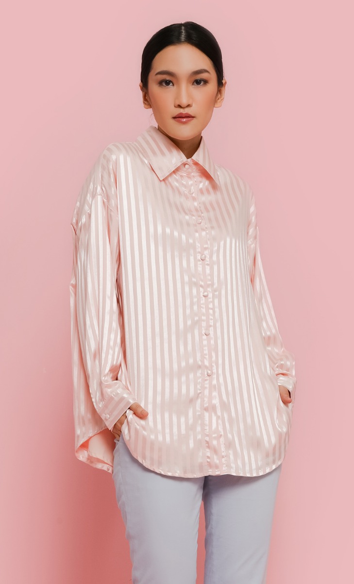 Oversized Stripe Shirt in Blush