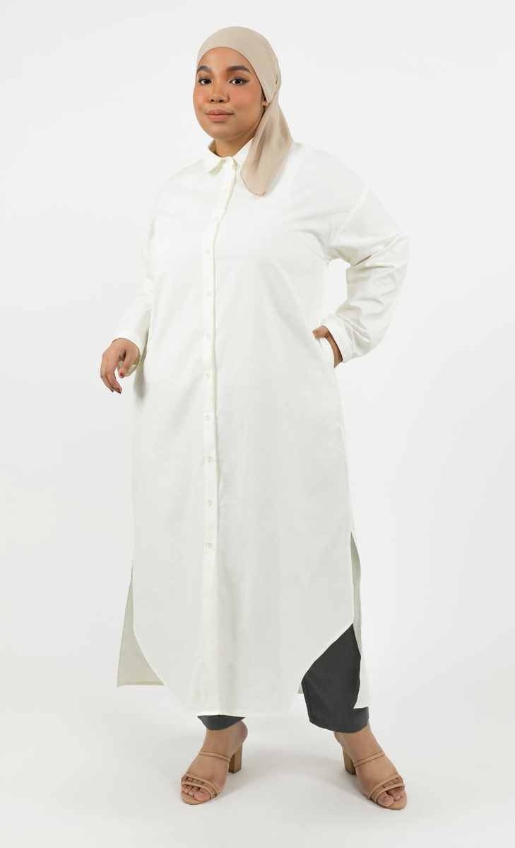 Oxford Long Shirt Dress in Off-White
