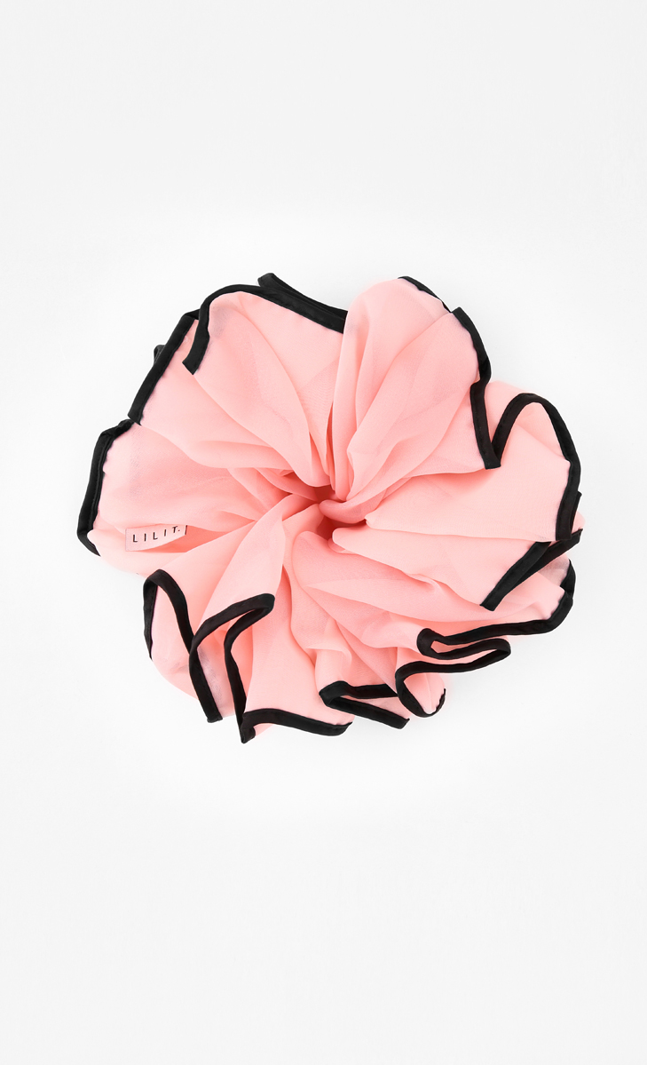 Organza Piping Scrunchie in Pink/Black image 2