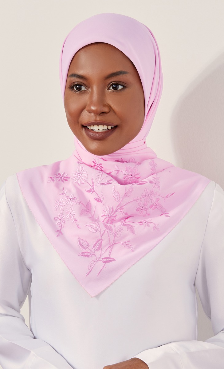 The Daisy Embroidery dUCk Square Scarf in Pink