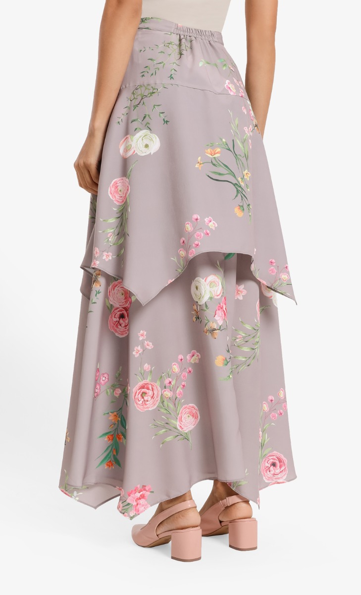 Hibbatul Fluted Tier Skirt in Grey Violet Floral image 2