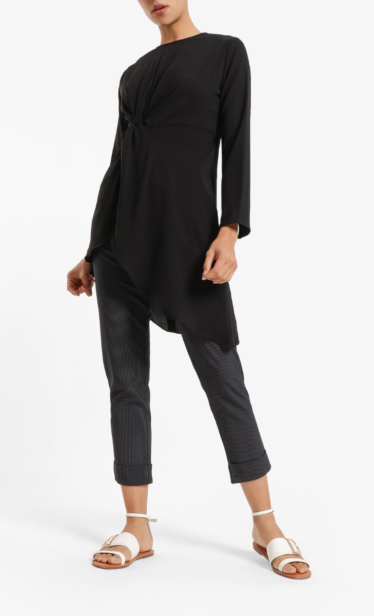 Raena Asymmetrical Hem Blouse in Black