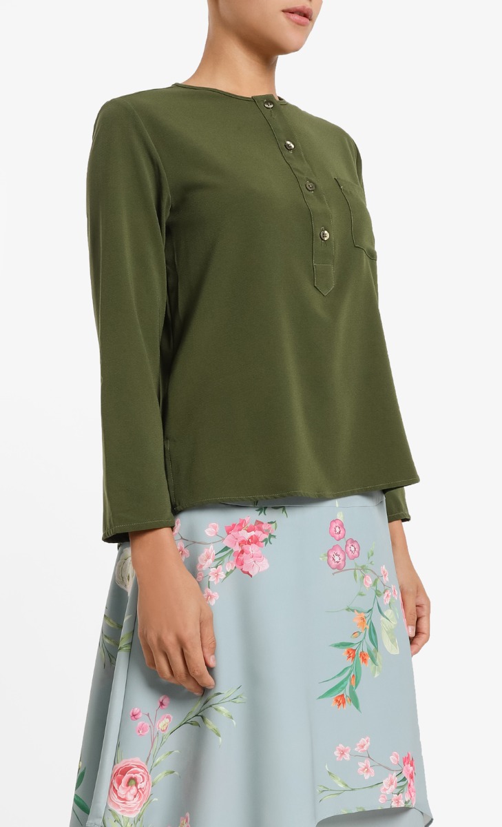 Renad Henley Blouse in Sage Green image 2