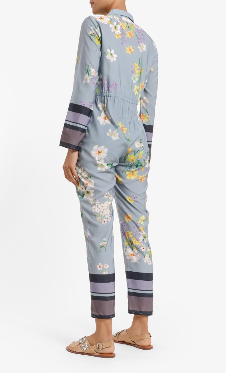 Zanny Front Button Jumpsuit in Light Blue Floral image 2