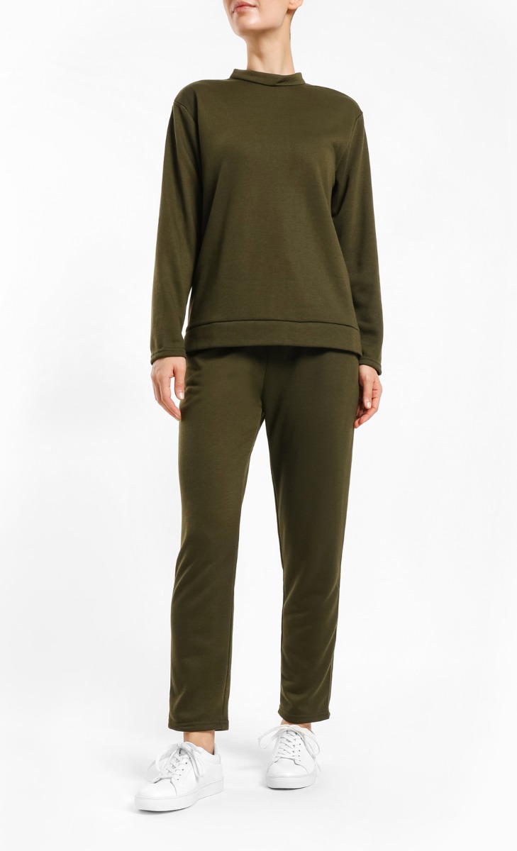 Neely Knitted Sports Blouse in Army Green