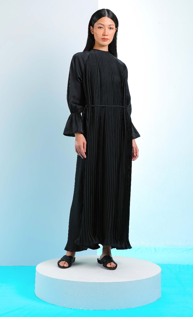 Pleated Maxi Dress in Black