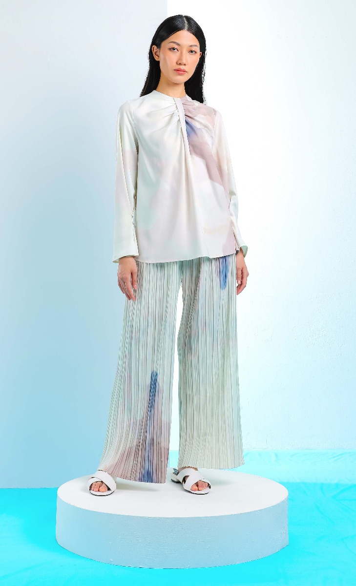 Pleated Palazzo in Nude