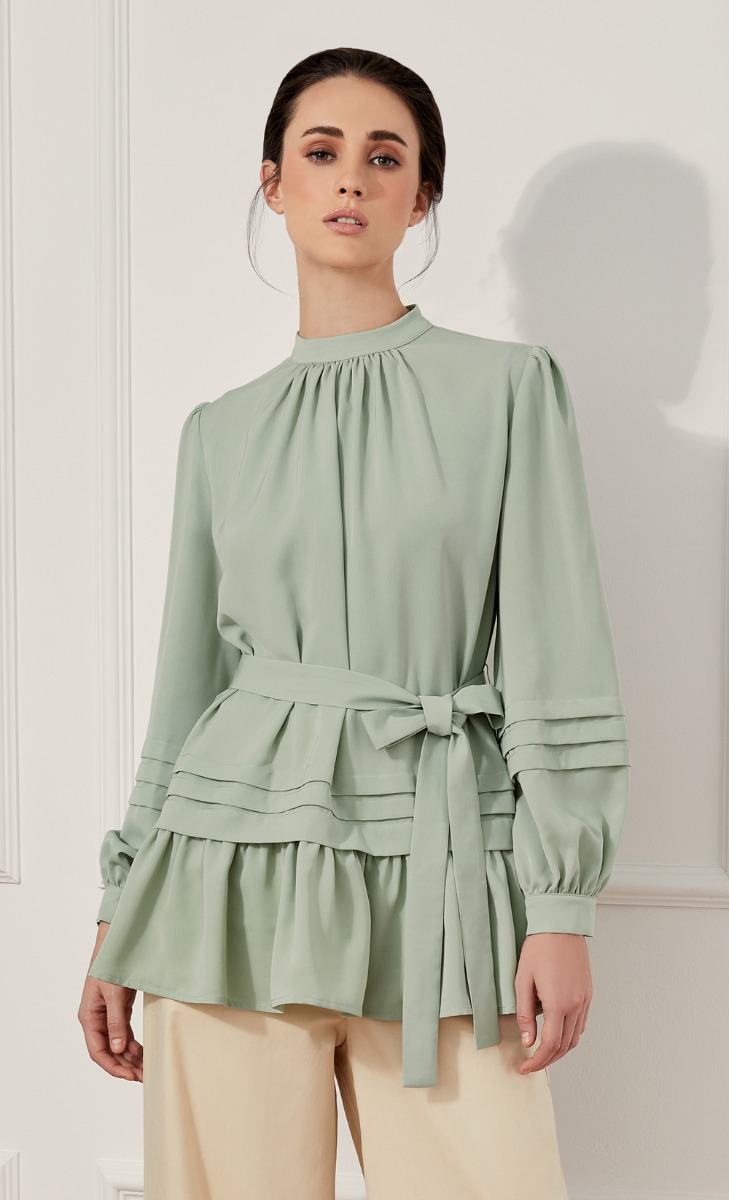 Winnie the Pooh x dUCk Pleated Top in Mint