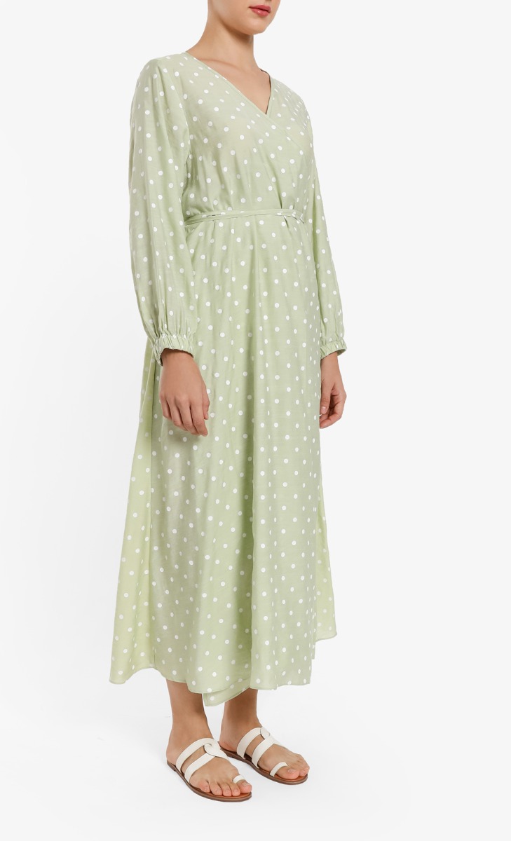 Polka Dot Dress in Green | FashionValet