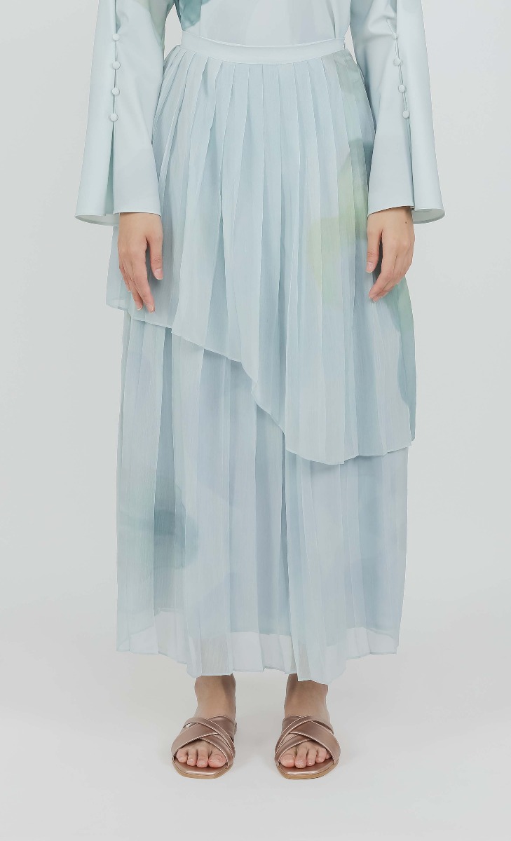 Tiered Pleated Skirt in Blue image 2