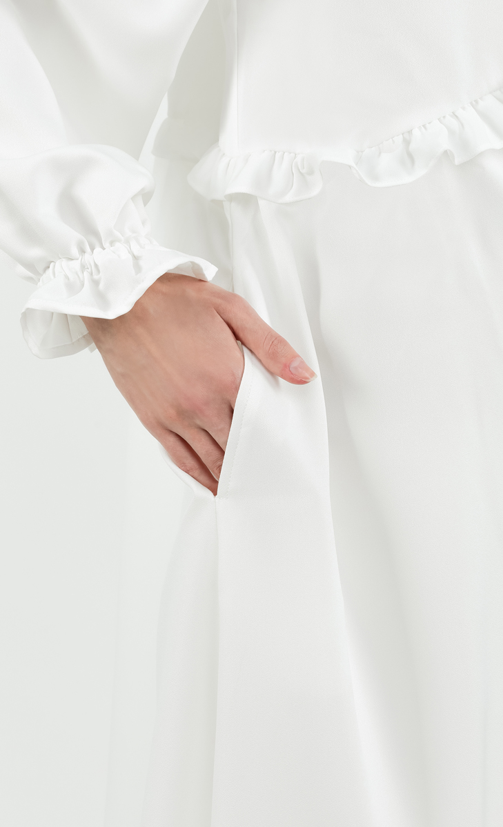 Puffed Sleeve Tiered Dress in White image 2