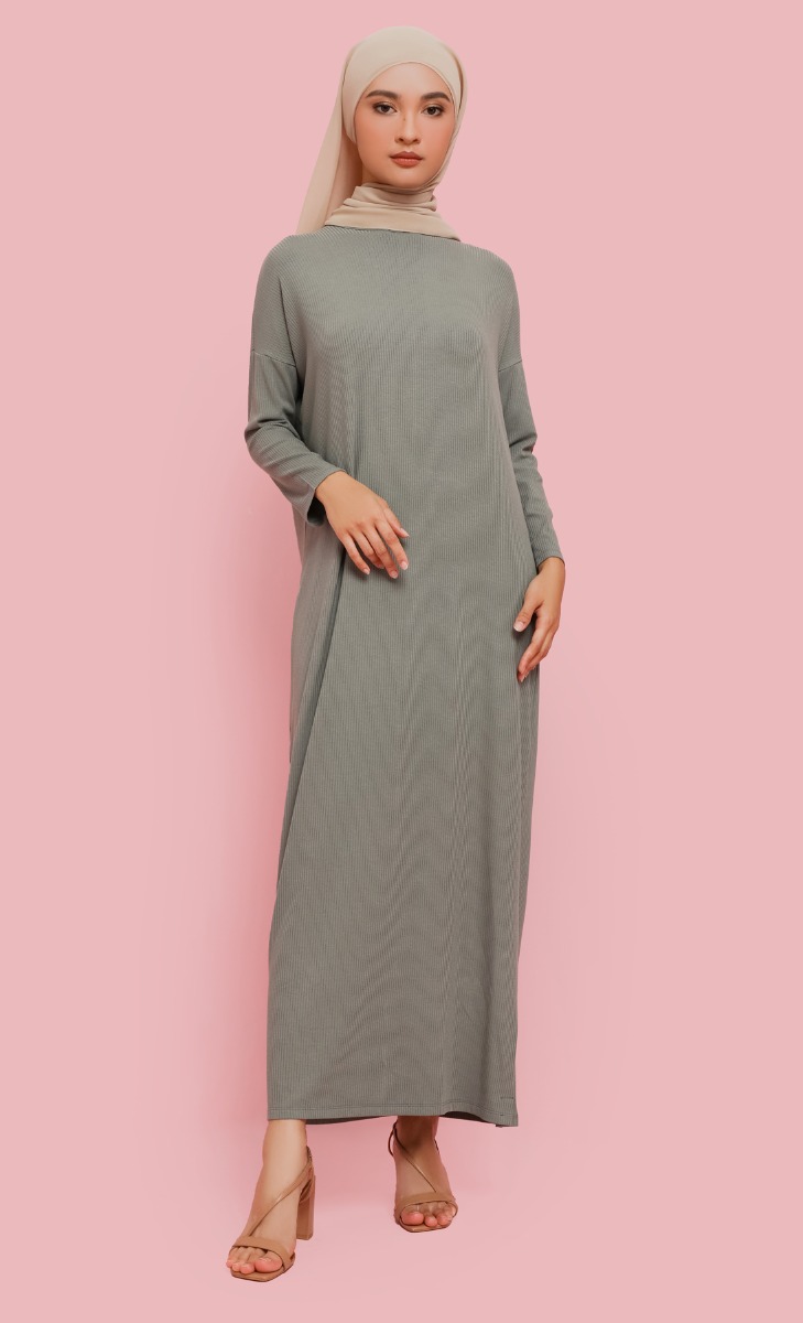 Ribbed Dress in Sage Green