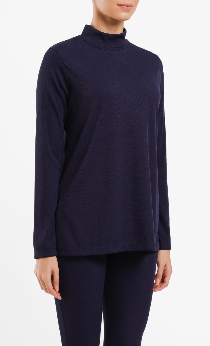 Ribbed Turtleneck Top in Navy Blue image 2