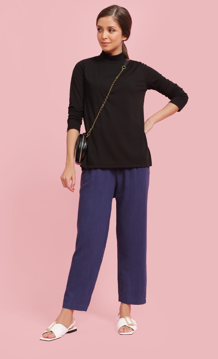 Ribbed Long Sleeve High Neck Top In Black