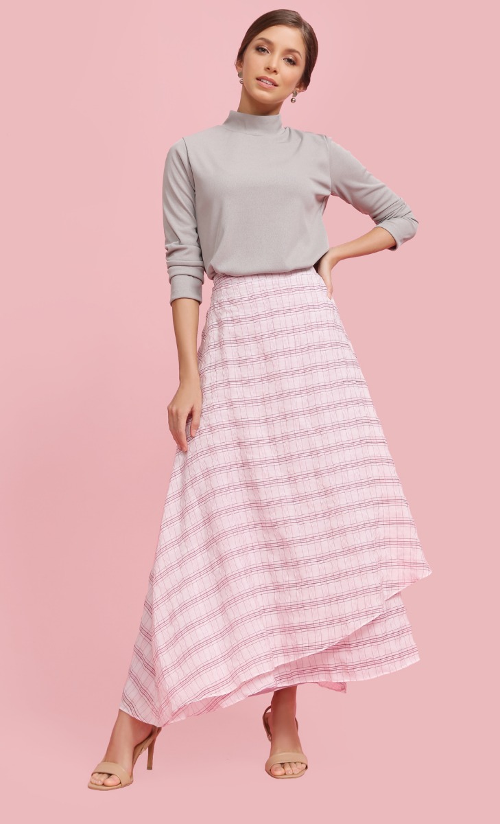 Ribbed Long Sleeve High Neck Top In Grey