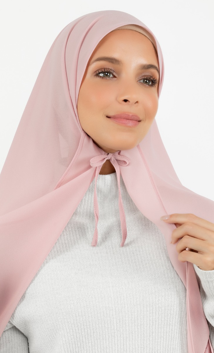 Ribbon Semi-Instant Gathered Hijab in Mauve image 2