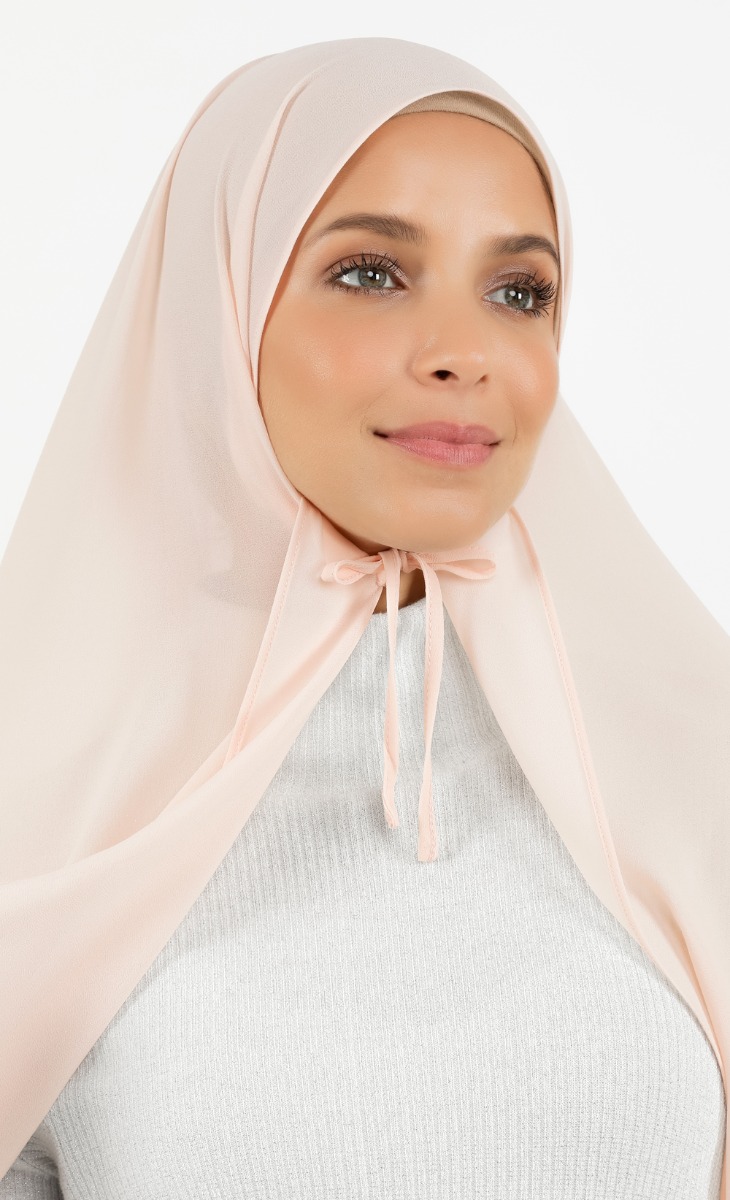 Ribbon Semi-Instant Gathered Hijab in Soft Pink image 2