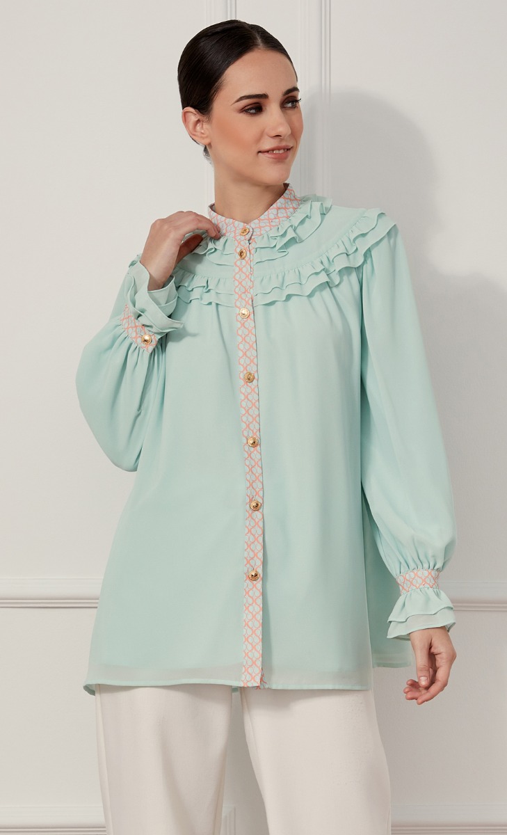 The Infinity dUCk Ruffle Blouse in Apprecieight