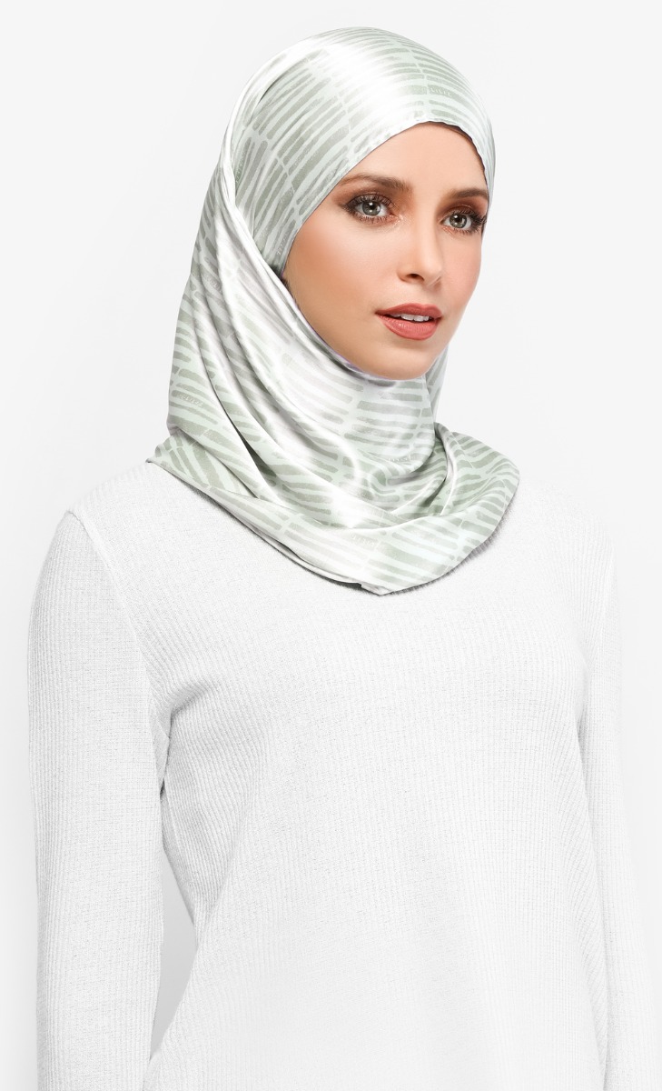 Seashells Satin Hijab  In Sage FashionValet