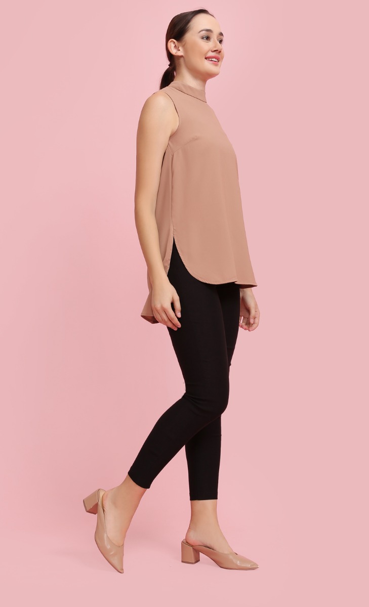 Sleeveless Long Top In Tan